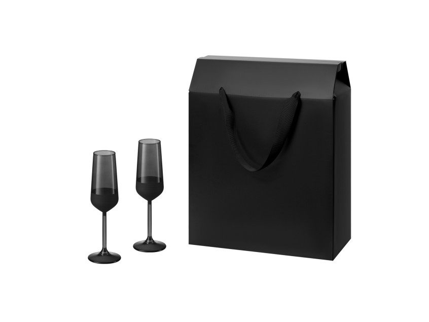 Подарочный набор 2 бокала для шампанского Black Edition в большом подарочном пакете