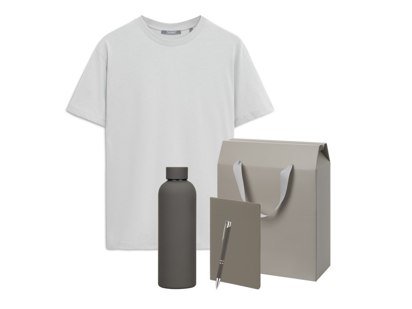 Набор с одеждой KRIS (футболка, термобутылка, блокнот,ручка), серый, M