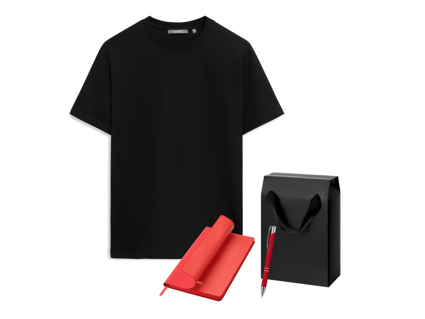 Набор с одеждой KRIS (футболка, ежедневник, ручка), красный/черный, M Набор с одеждой KRIS (футболка, ежедневник, ручка), красный/черный, M