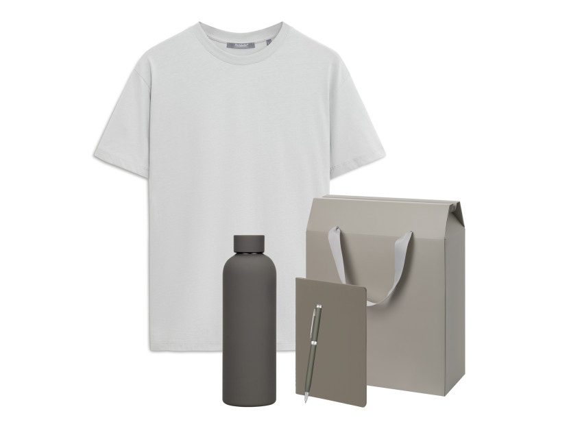 Набор с одеждой KRIS (футболка, термобутылка, блокнот, ручка), серый, M