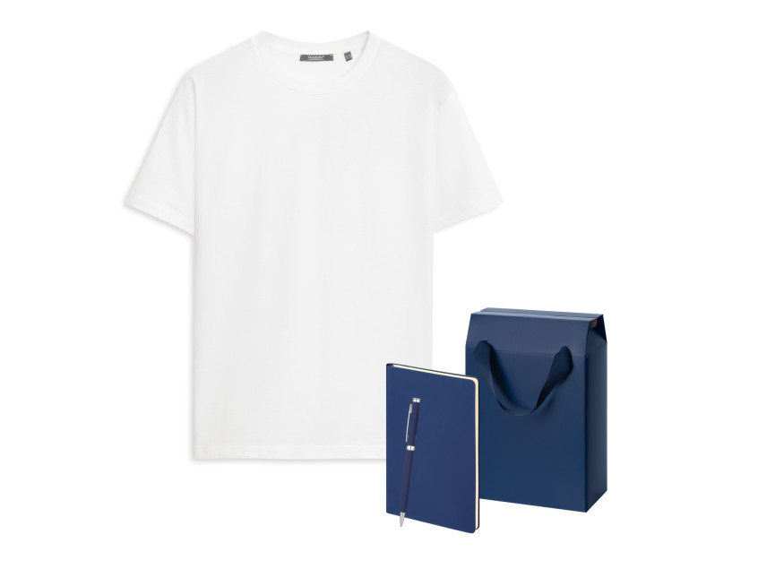 Набор с одеждой KRIS (футболка, ежедневник, ручка), белый/синий, M Набор с одеждой KRIS (футболка, ежедневник, ручка), белый/синий, M