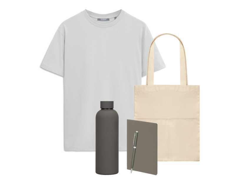 Набор с одеждой KRIS (футболка, термобутылка, ежедневник, ручка), серый, M