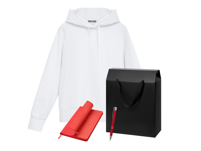 Набор с одеждой ALEX (худи, ежедневник, ручка), красный/белый, M Набор с одеждой ALEX (худи, ежедневник, ручка), красный/белый, M