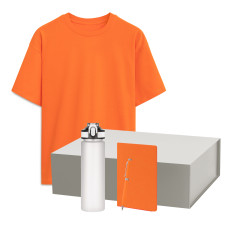 Набор с одеждой RUST NEO (футболка, бутылка, ежедневник, ручка), белый/оранжевый, M/L
