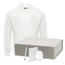 Набор с одеждой TORRES (толстовка, зарядное устройство, блокнот, ручка), белый/серебряный, M