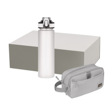 Подарочный набор Boston, Flip, серый (дорожная косметичка, бутылка)