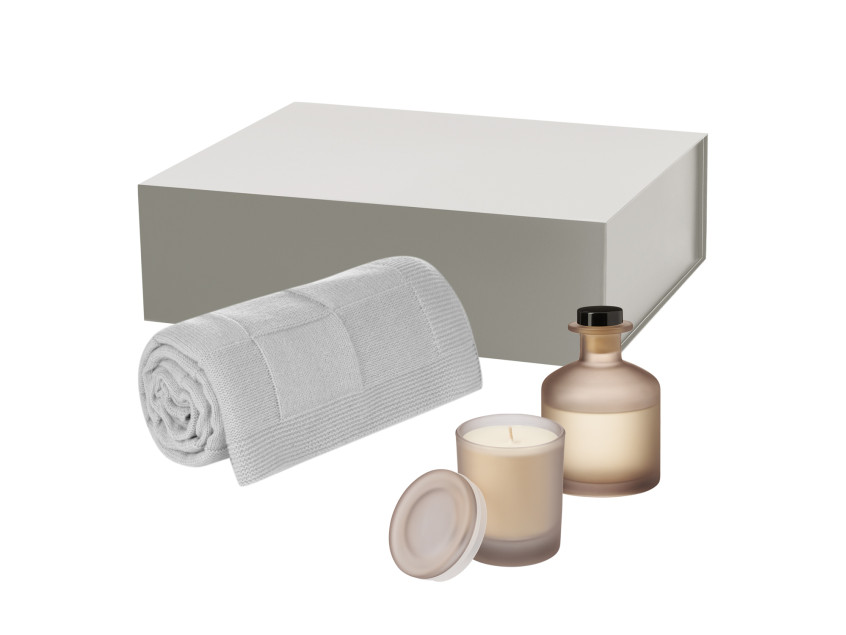 Подарочный набор Mizu, Cella Soft, бежевый (свеча, диффузор, плед)