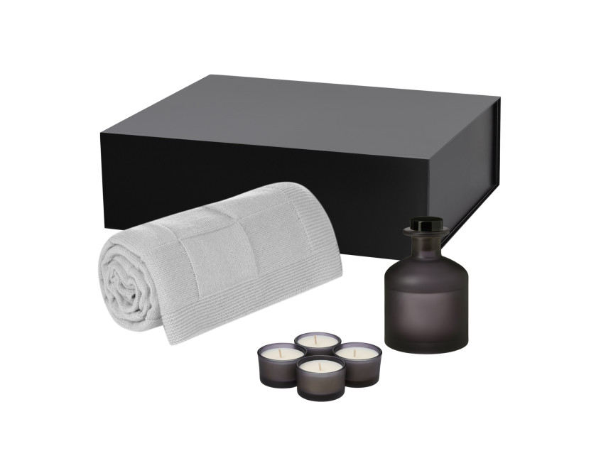Подарочный набор Sento, Cella Soft, серый (свеча, диффузор, плед)