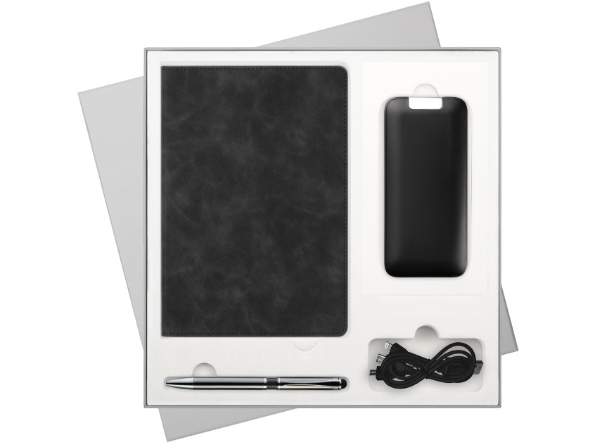 Подарочный набор Verona, черный (ежедневник, ручка, аккумулятор)