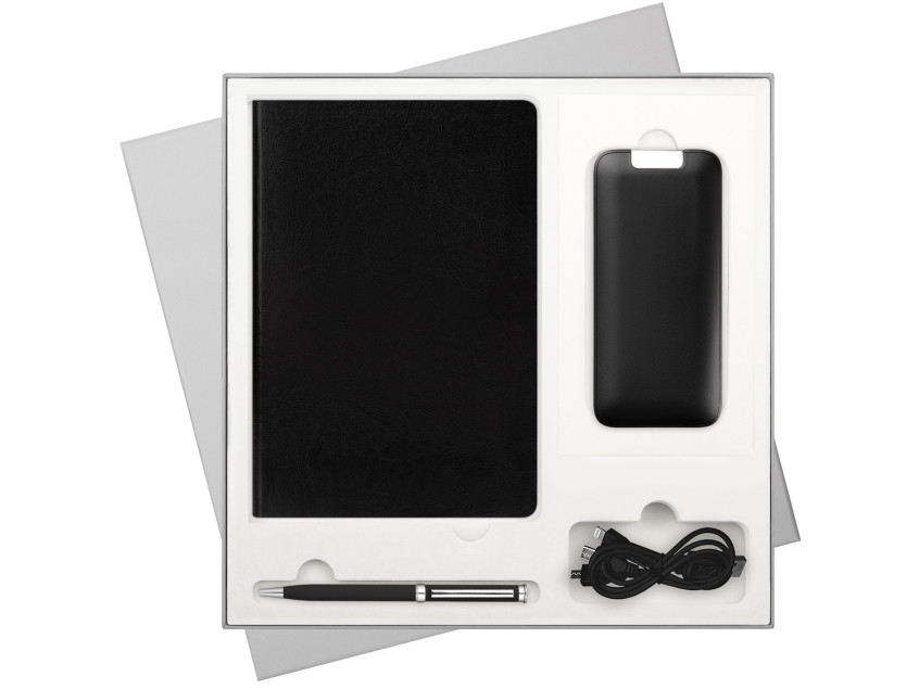 Подарочный набор River side, черный/красный (ежедневник, ручка, аккумулятор)