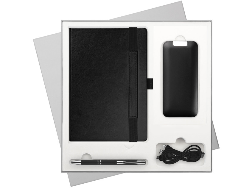 Подарочный набор Galaxy, черный (ежедневник, ручка, аккумулятор)