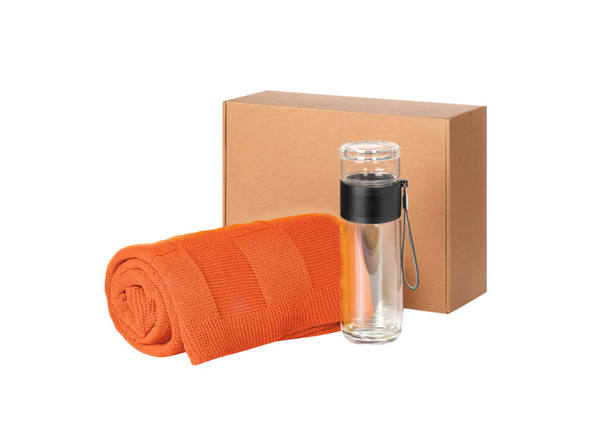 Подарочный набор Terso, Cella, оранжевый (плед, термобутылка)