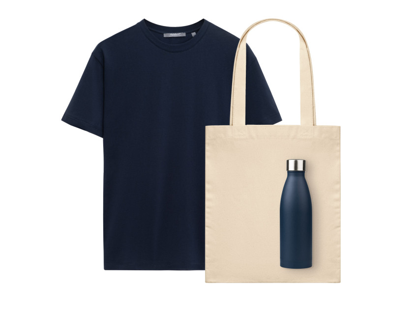 Набор с одеждой KRIS (футболка, термобутылка, шоппер), синий, M