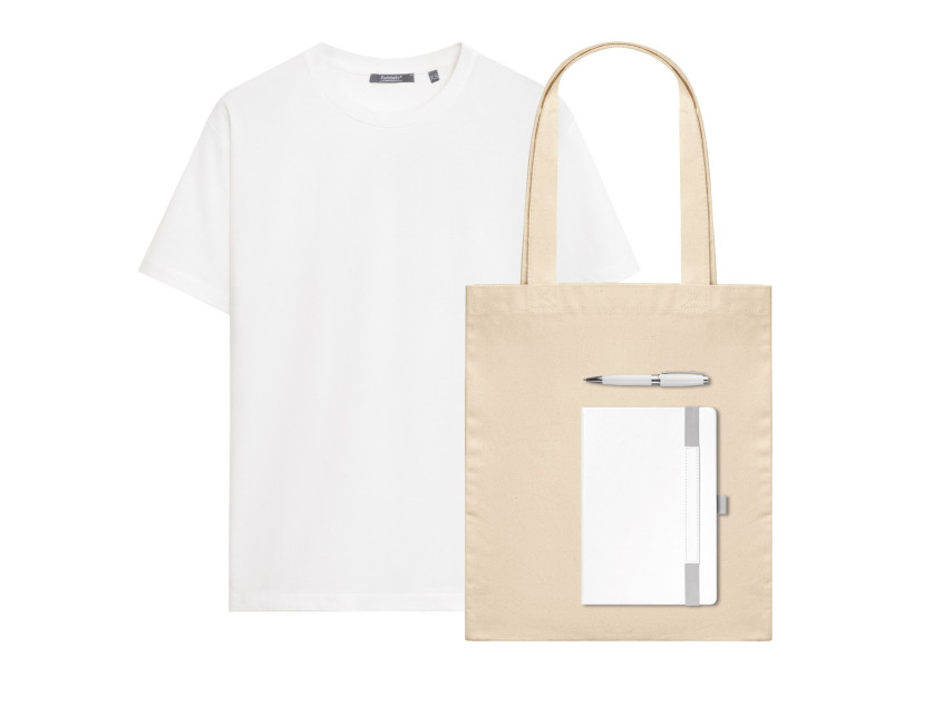 Набор с одеждой KRIS (футболка, ежедневник, ручка, шоппер), белый, M