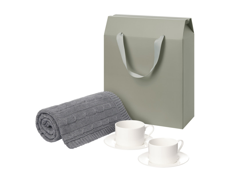 Подарочный набор Mokko, Fado, серый в коробке-пакете (две чайных пары, плед)