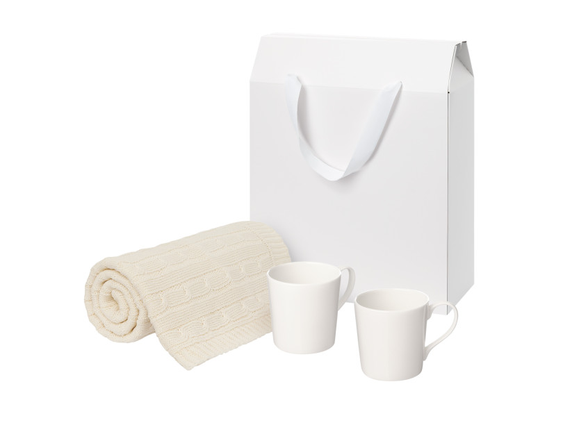 Подарочный набор Siena, Fado, бежевый в коробке-пакете (две фарфоровых кружки, плед)