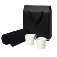 Подарочный набор Siena, Fado, темно-синий в черной коробке-пакете (две фарфоровых кружки, плед)