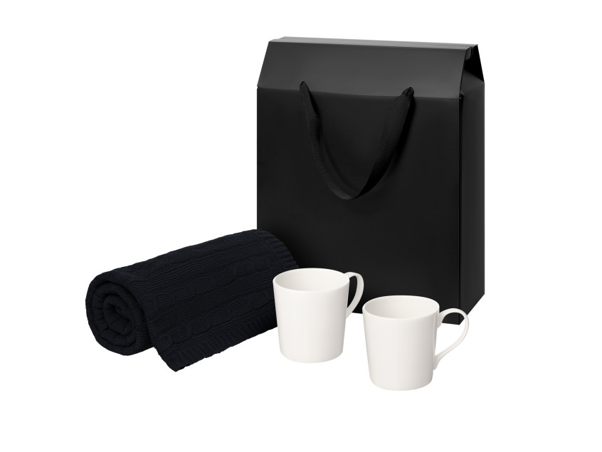 Подарочный набор Siena, Fado, темно-синий в черной коробке-пакете (две фарфоровых кружки, плед)