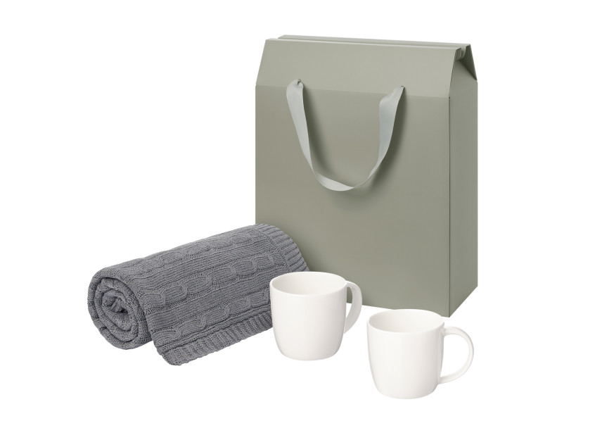 Подарочный набор Dafna, Fado, серый  в коробке-пакете (две фарфоровых кружки, плед)