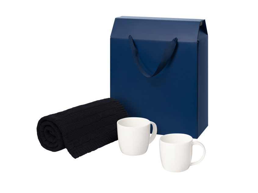 Подарочный набор Dafna, Fado, темно-сиий в коробке-пакете (две фарфоровых кружки, плед)