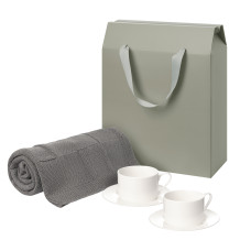 Подарочный набор Mokko, Сella, серый в коробке-пакете (две чайных пары, плед)