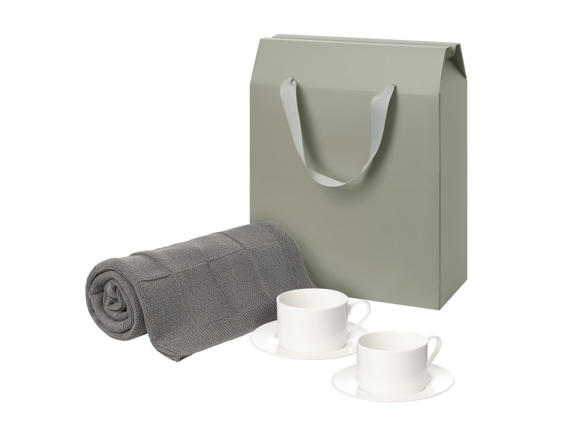 Подарочный набор Mokko, Сella, серый в коробке-пакете (две чайных пары, плед)