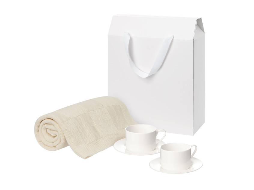 Подарочный набор Mokko, Сella, бежевый в коробке-пакете (две чайных пары, плед)