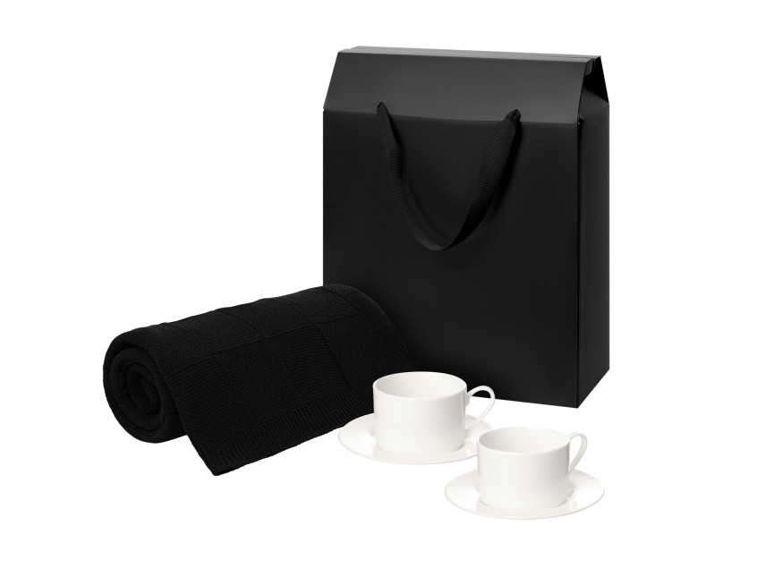 Подарочный набор Mokko, Сella, черный в коробке-пакете (две чайных пары, плед)