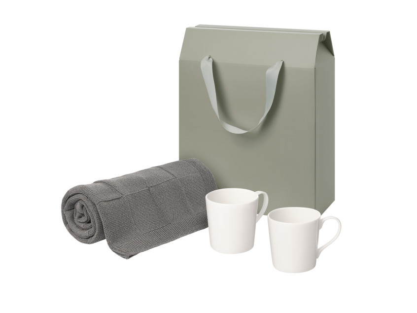 Подарочный набор Siena, Cella, серый в коробке-пакете (две фарфоровых кружки, плед)