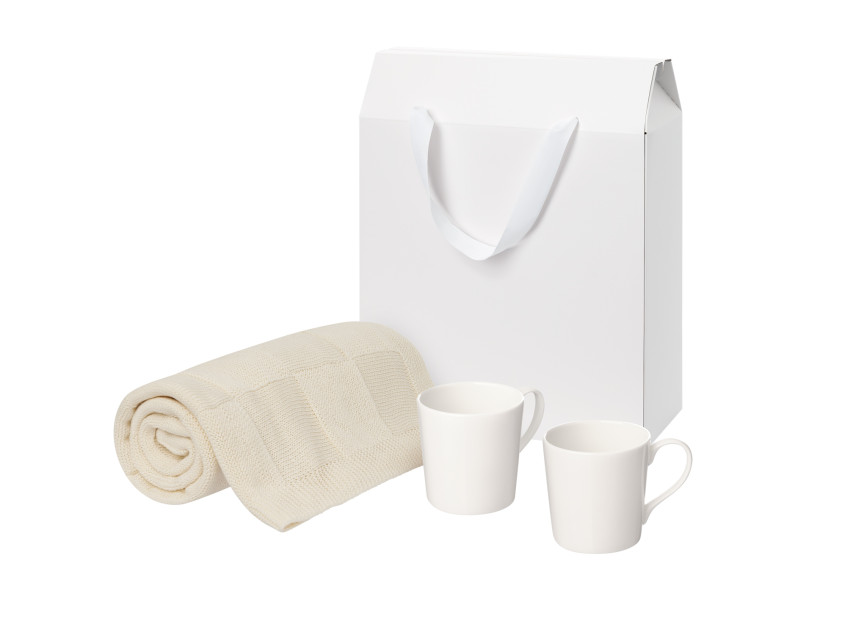 Подарочный набор Siena, Cella, бежевый в коробке-пакете (две фарфоровых кружки, плед)