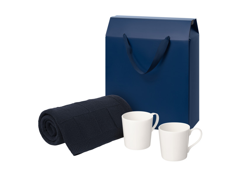 Подарочный набор Siena, Cella, синий в коробке-пакете (две фарфоровых кружки, плед)