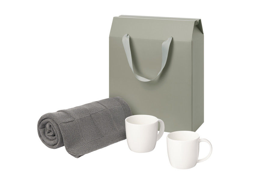 Подарочный набор Dafna, Cella, серый в коробке-пакете (две фарфоровых кружки, плед)