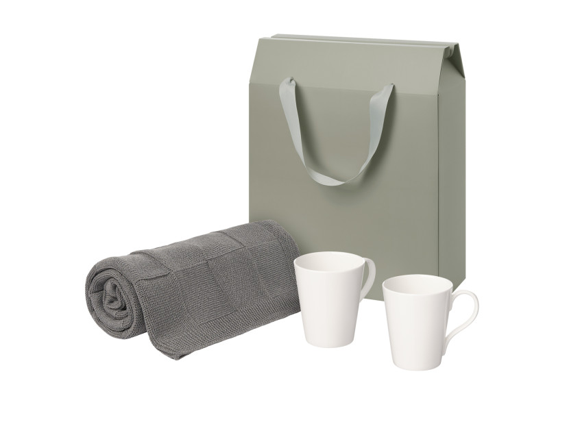Подарочный набор Vesta, Cella, серый в коробке-пакете (две фарфоровых кружки, плед)