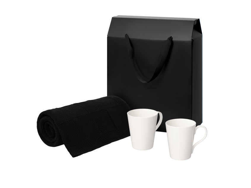 Подарочный набор Vesta, Cella, черный в коробке-пакете (две фарфоровых кружки, плед)