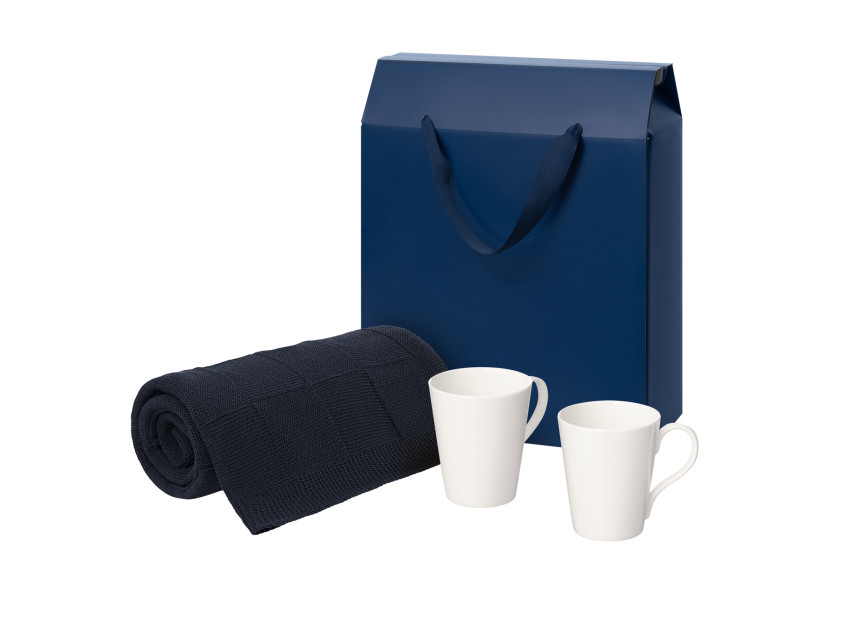 Подарочный набор Vesta, Cella, синий в коробке-пакете (две фарфоровых кружки, плед)