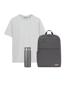 Набор с одеждой Крис (KRIS) (футболка, рюкзак, бутылка), серый, L