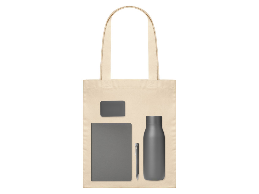 Подарочный набор Велком Пак (Welcome Pack), серый (термобутылка, ежедневник, ручка, ЗУ, шоппер)