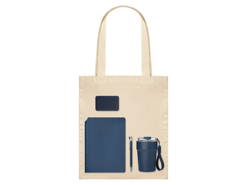 Подарочный набор Велком Пак (Welcome Pack), синий (термокружка, ежедневник, ручка, ЗУ, шоппер)