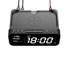 Настольные часы 6в1 с беспроводной зарядкой 10W, Orion, черный цвет