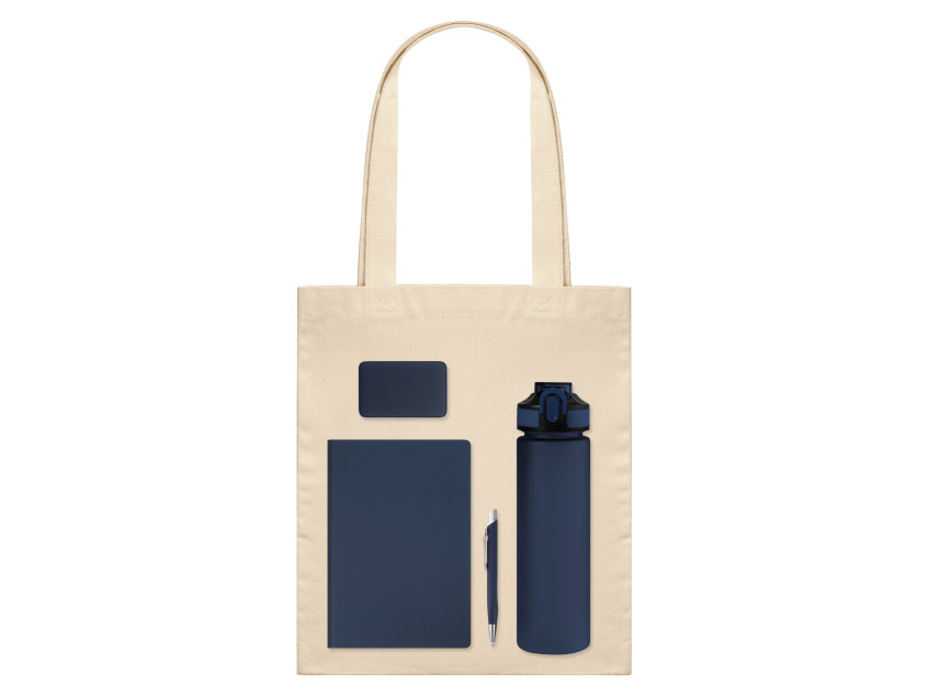 Подарочный набор Велком Пак (Welcome Pack), синий (бутылка, ежедневник, ручка, ЗУ, шоппер)