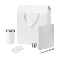 Подарочный набор Велком Пак Премиум (Welcome Pack Premium), серебряный (термокружка, колонка, ежедневник, ручка, ЗУ, коробка-пакет)