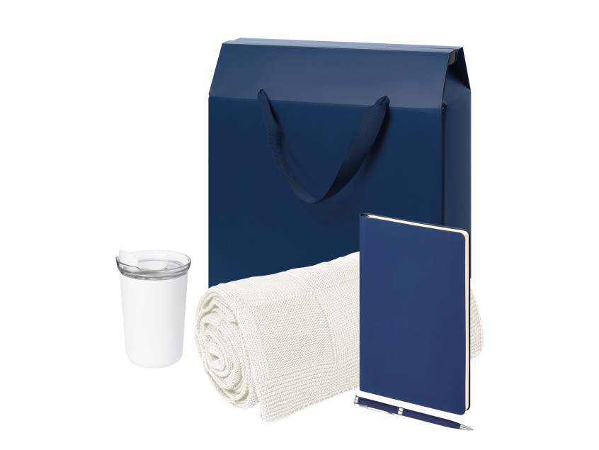 Подарочный набор Велком Пак Спарк (Welcome Pack Spark), синий (термокружка,ежедневник, ручка, плед, коробка-пакет)
