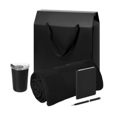 Подарочный набор Велком Пак Спарк мини (Welcome Pack Spark mini), черный (термокружка, блокнот, ручка, плед, коробка-пакет)