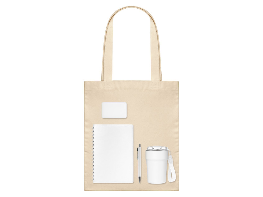 Подарочный набор Велком Пак (Welcome Pack), белый (термокружка, ежедневник, ручка, ЗУ, шоппер)