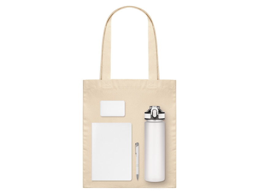 Подарочный набор Велком Пак (Welcome Pack), белый (бутылка, ежедневник, ручка, ЗУ, шоппер)