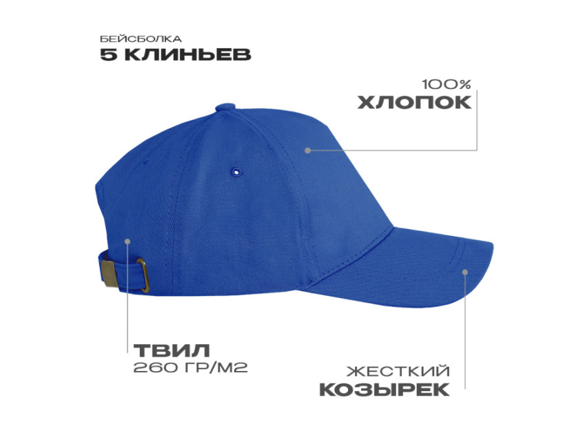 Бейсболка STAN 5 клиньев хлопок 260, 12, Синий