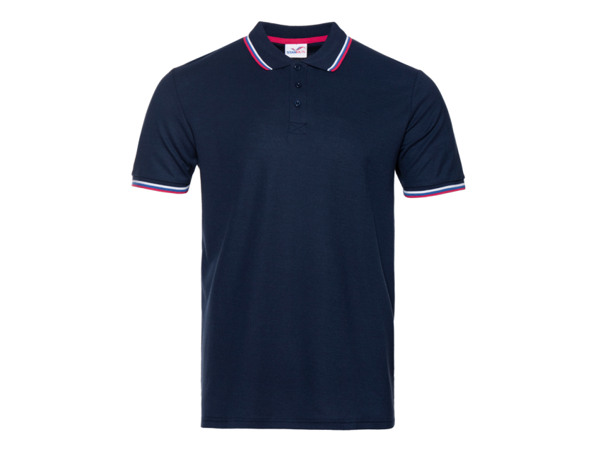Рубашка поло унисекс STAN триколор хлопок/полиэстер 185, 04R, Тёмно-синий