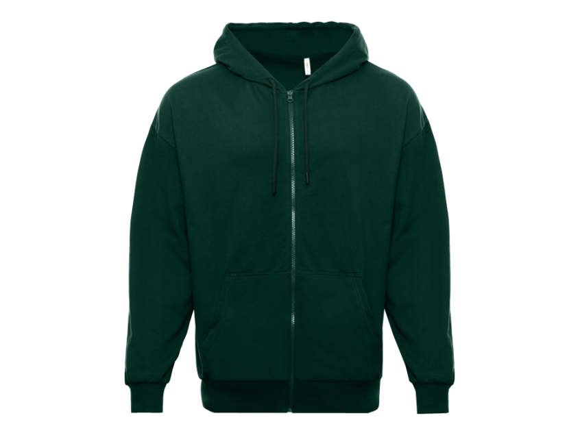 Толстовка STAN оверсайз на молнии с капюшоном футер без начёса 240, 99, Тёмно-зелёный