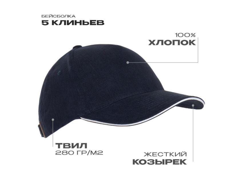 Бейсболка с кантом STAN 5 клиньев хлопок 280, 11K, Тёмно-синий