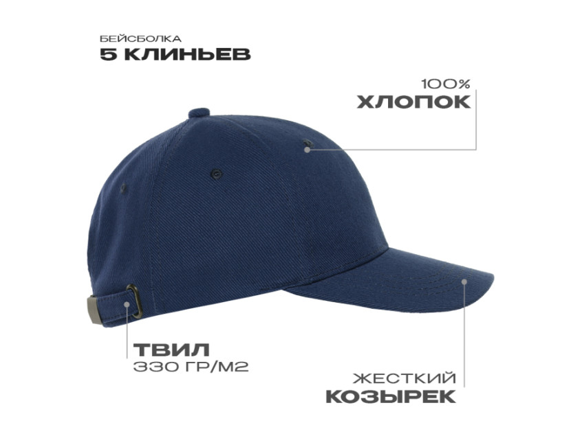 Бейсболка STAN 5 клиньев хлопок 330, 01, Тёмно-синий